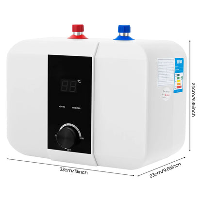 1500W Electric Hot Water Heater 6L/1.59Gal Mini Tank Water Heater Knob Control Compact Kitchen Undersink Water Heater