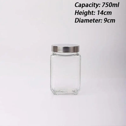 Glass Jar Stainless Steel Lid Storage Essentials Square Airtight Glass Jars For Storing Kitchen Grains