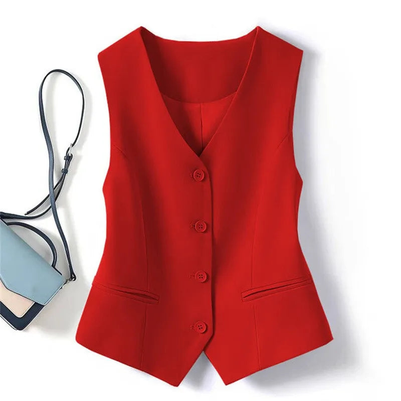 Single Breasted V-neck Short Slim Fitting Vest For Women In Spring And Autumn, Can Be Worn Externally Or Internally