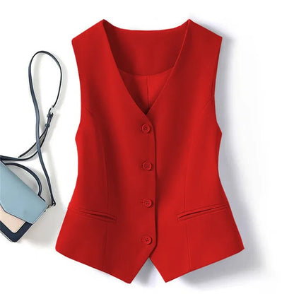 Single Breasted V-neck Short Slim Fitting Vest For Women In Spring And Autumn, Can Be Worn Externally Or Internally