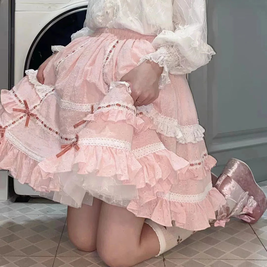 Harajuku Sweet Soft Girls Bow Lolita SK Skirt Female Women Ball Gown Cake Skirts AFC1910