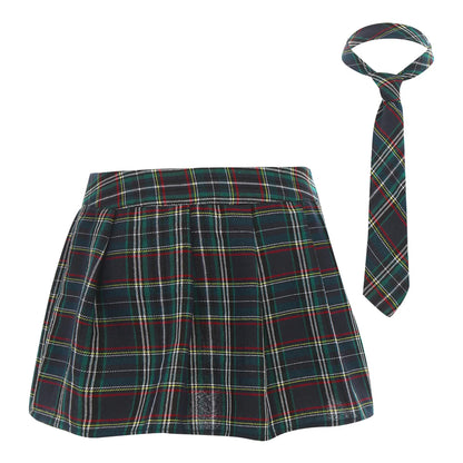 Women Japanese Schoolgirls Role Play Uniforms Zipper Plaid Pleated Mini Skirt Necktie Set Sexy Schoolgirls Skirt Cosplay Costume
