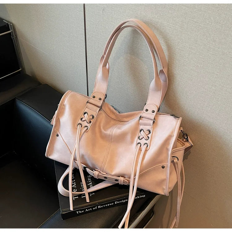 Retro Women's Motorcycle Handbag Brand Tassel Design High-end Shoulder Pillow Bag Trendy Large Capacity Underarm Bag Women's Bag