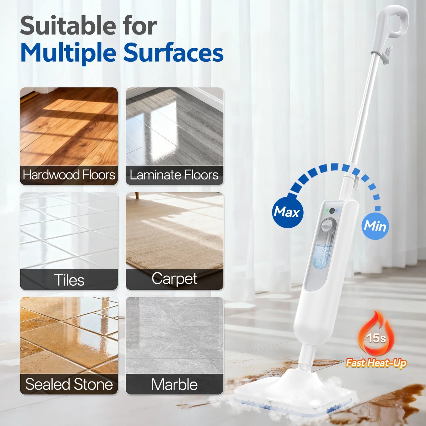 Vastorm Steam Mop Powerful 6 in 1 Handheld Scrubbing Steam Vacmop Detachable Floor Steam Cleaner High Temperature for Hardwood Floor Marble Floor Kitchen Carpet-F2