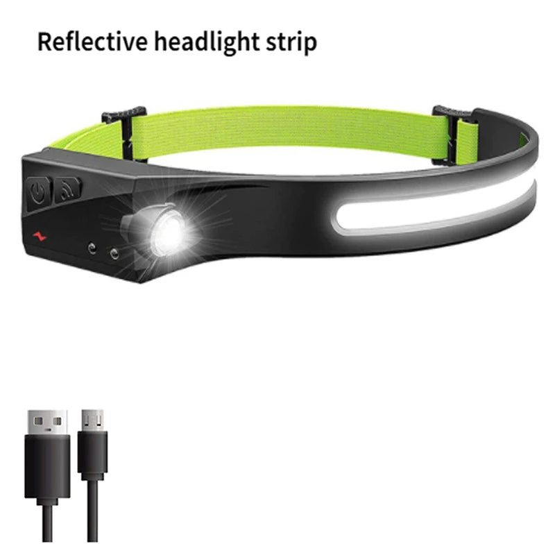 Induction Headlamp LED Head Flashlight USB Rechargeable Headlight with Built-in Battery 5 Lighting Modes Fishing Camping Lantern