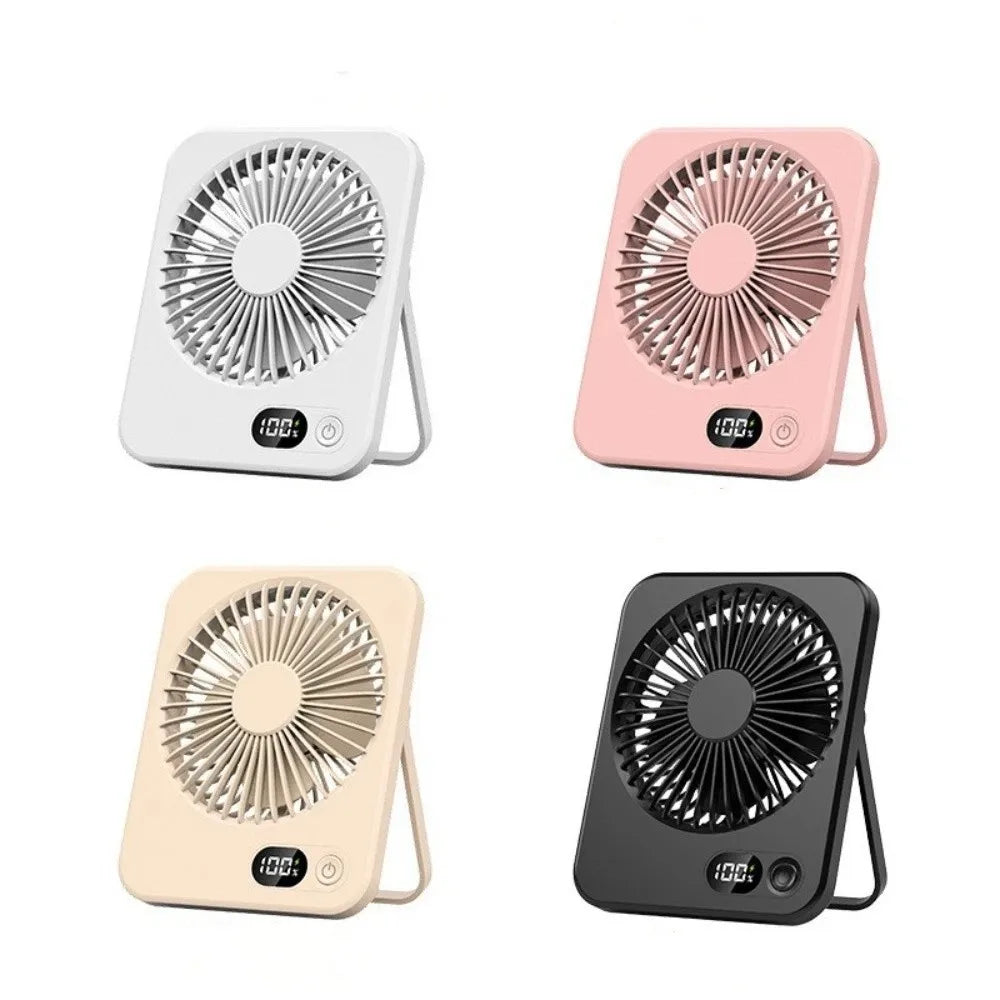 Portable Mute Desktop Fan With Power Display USB Rechargeable Mini Handheld Fan 5 Speeds Adjustable Cooling Fan Home