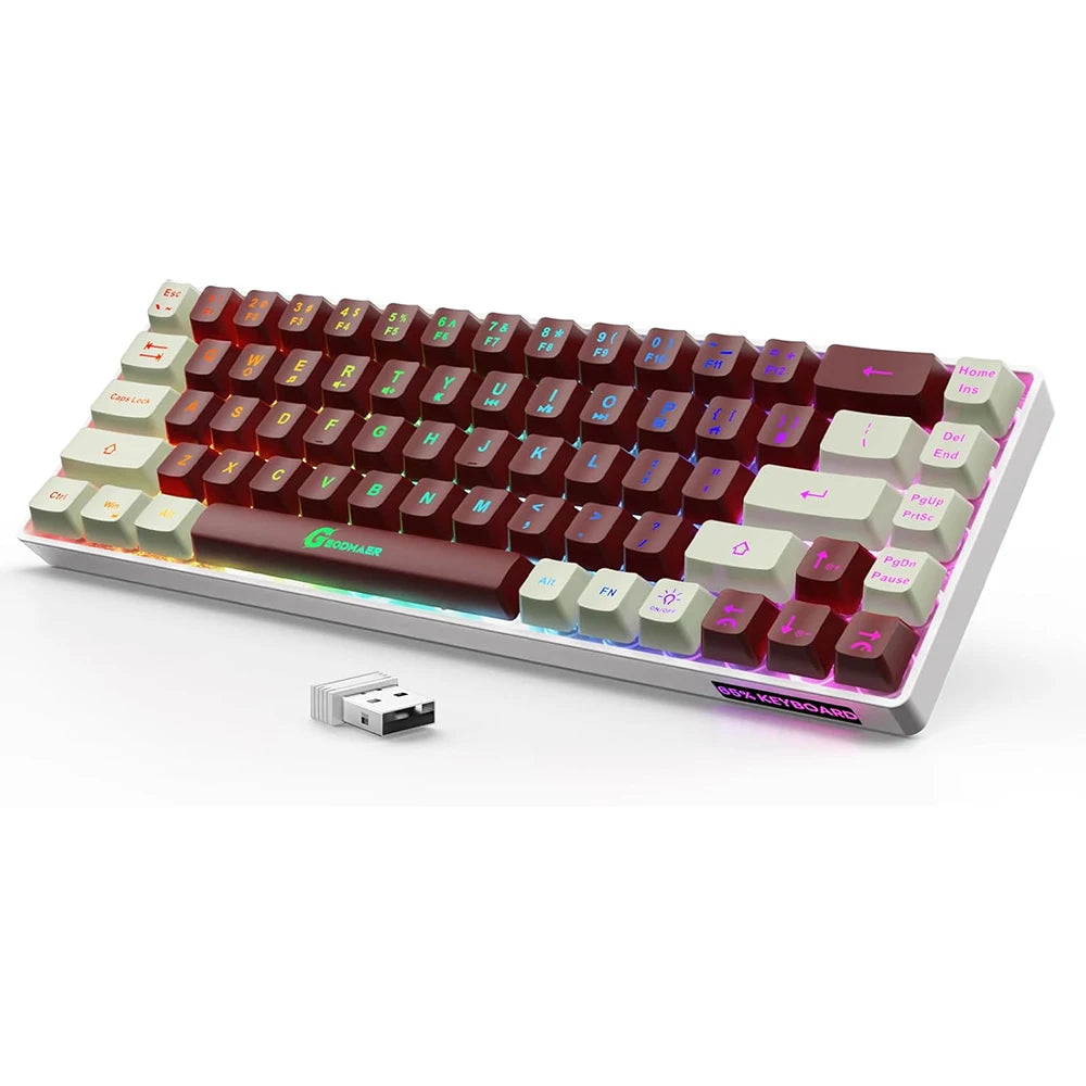 GEODMAER Wireless Gaming Keyboard Rechargeable Backlit Gaming Keyboard 68 Keys English/Spanish Layout 2.4G Keyboard for PC
