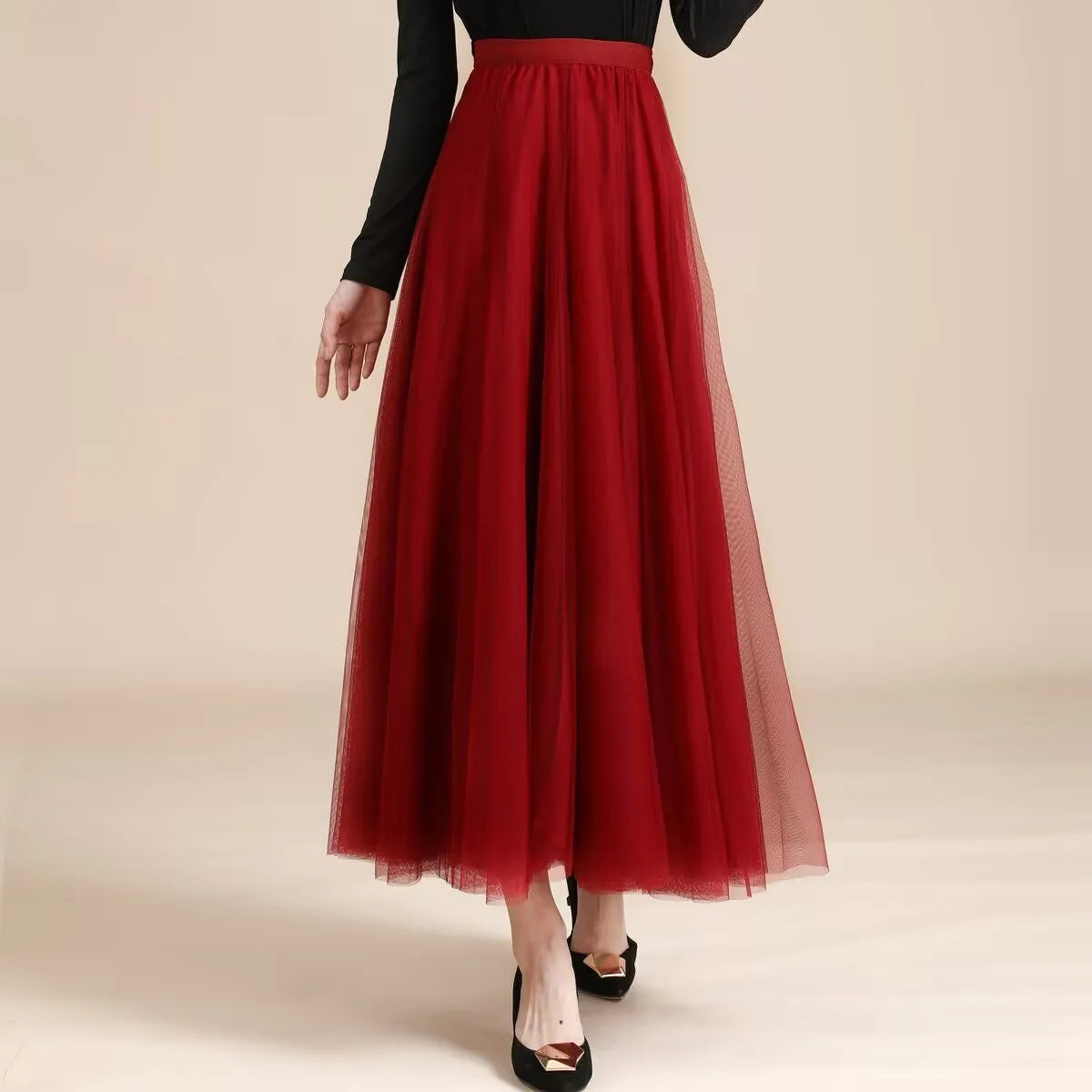 19 Colors 720 Degree Women's Spring Summer New Solid Long Skirt Big Swing Mesh Skirt A-line Dance Skirt
