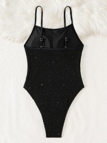 Wrinkled Gittler Sparkling High Leg Cut Female Swimwear One Piece Swimsuit Women Monokini Bather Bathing Suit Swim Beach Wear