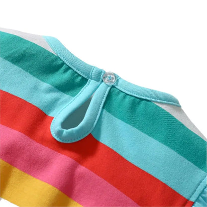 Kids Clothes 2025 New Summer Children's Clothing Cartoon Rainbow Striped Dresses Cotton Casual Vestidos  Gifts