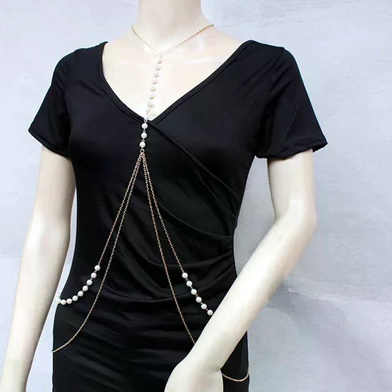 Jewelry: Sexy Babes, Imitation Pearl Body Chains, Sexy Bikini Beach Waist Chains
