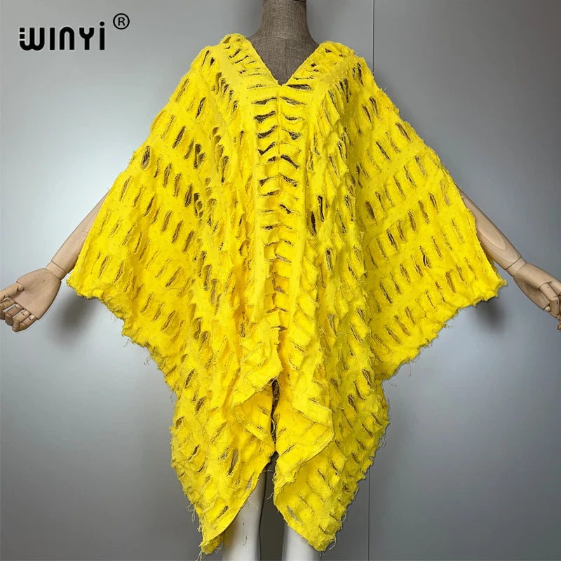 WINYI Original V neck denim sexy short dress with holes New Fashion Africa Womens party holiday Casual Maxi beach dress