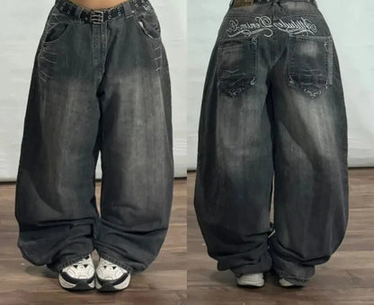 American New Fashion Old Washed Loose Jeans Women Y2K Hip Hop Harajuku Casual Joker Gothic High-waisted Wide-leg Trousers