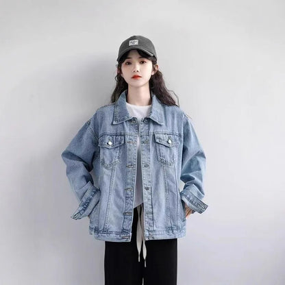 Loose Women's Blue Denim Jacket Spring Autumn New Style Retro BF Trendy Top Korean Version Large Size Comfortable Casual Cotton
