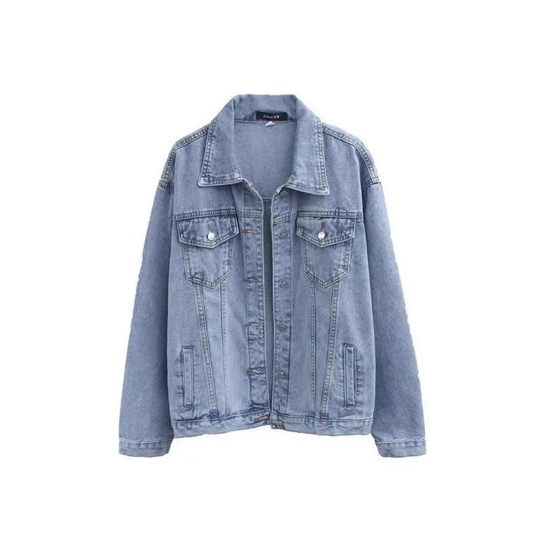 Loose Women's Blue Denim Jacket Spring Autumn New Style Retro BF Trendy Top Korean Version Large Size Comfortable Casual Cotton