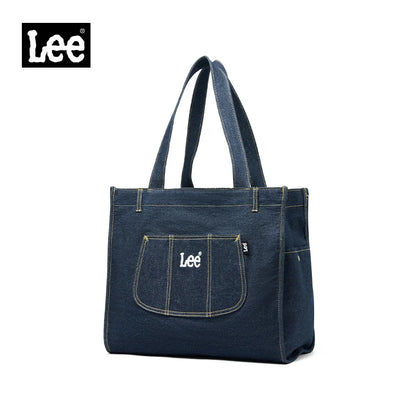 LEE Multiple Pockets Large Capacity Denim Tote Bag Women Trend Commuting Work Shopping Ladies Jeans Handbag Utility Traveling