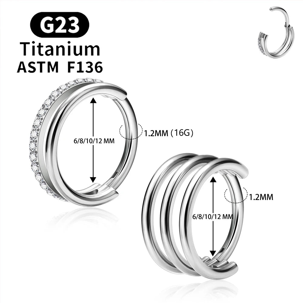 ASTM F136 Titanium 16G Hinged Nose Ring CZ Septum Clicker Cartilage Hoop Earrings Tragus Rook Daith Conch Helix Piercing Jewelry