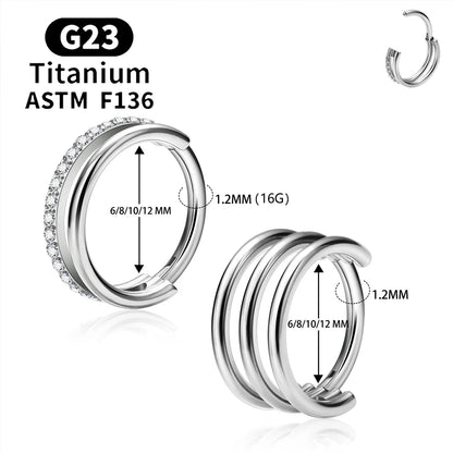 ASTM F136 Titanium 16G Hinged Nose Ring CZ Septum Clicker Cartilage Hoop Earrings Tragus Rook Daith Conch Helix Piercing Jewelry