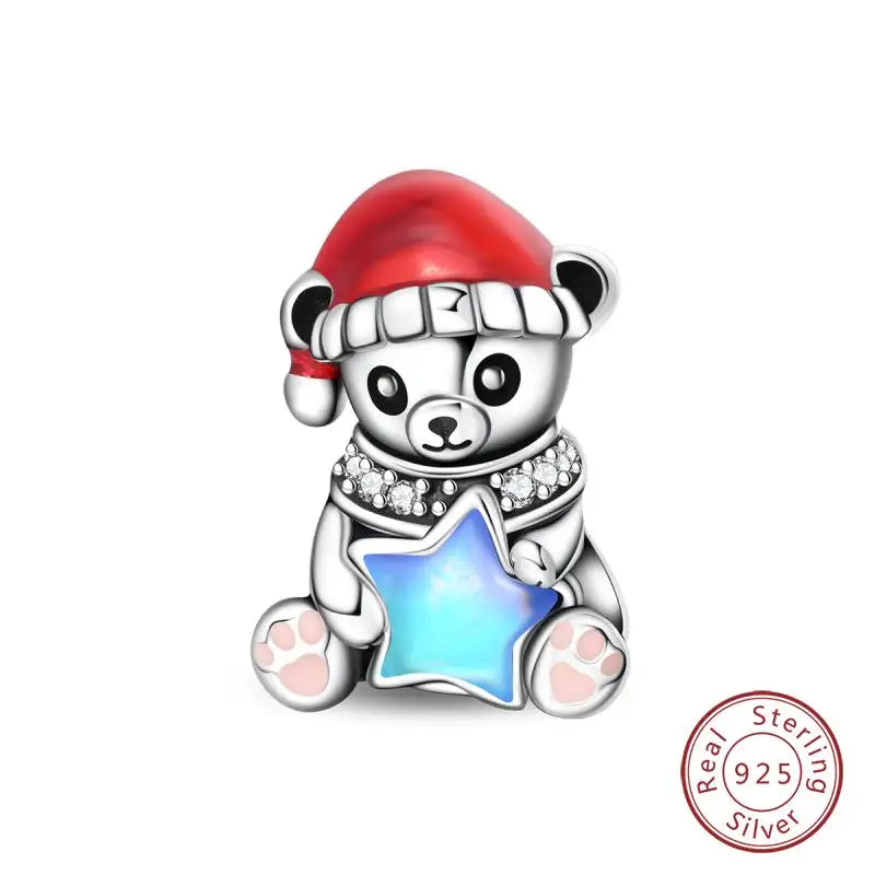 Original 925 Sterling Silver Charms Beads Winter Snowflake Snowman Igloo Penguin Pendant Fit Bracelet Women Jewelry Gift