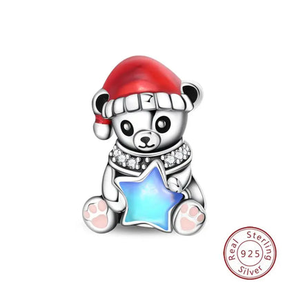 Original 925 Sterling Silver Charms Beads Winter Snowflake Snowman Igloo Penguin Pendant Fit Bracelet Women Jewelry Gift