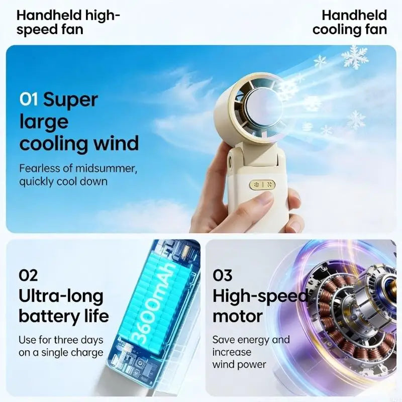 Portable Handheld Fan Portable 100 Speed Adjustable Battery Rechargeable Fan