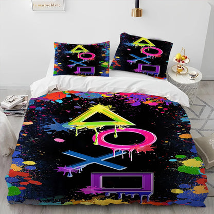 Cartoon Gamer Game Controller Comforter Bedding Set,Duvet Cover Bed Set Quilt Cover Pillowcase,King Queen Size Bedding Set Child