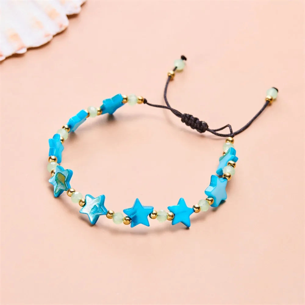 Fashion Cute Shell Heart-shaped Five-pointed Star Wax Rope Beaded Bracelet for Women Bohemia Sunmer Beach Jewelry Accessory Gift