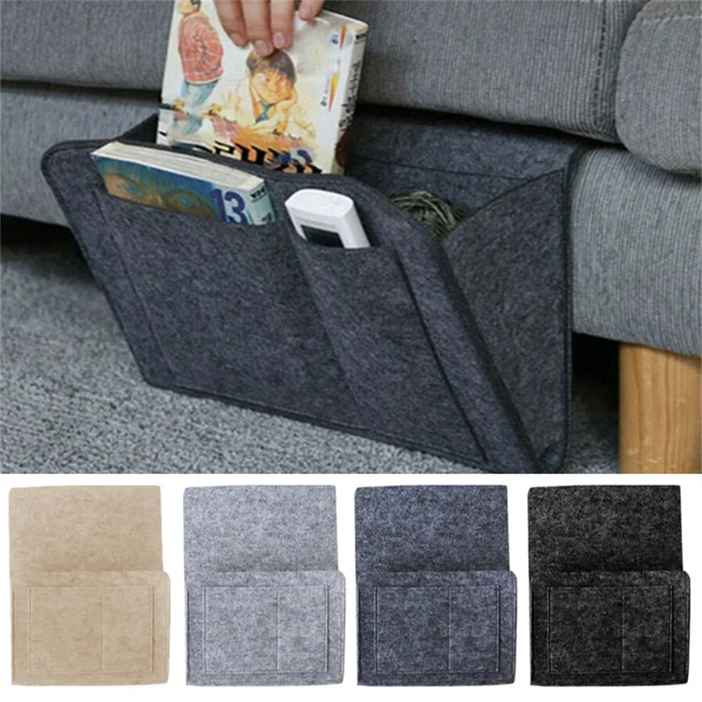 Hanging Storage Bag for Bed Sofa Side, Phone Book Magazine Holder Pockets, Baby Tissue Box, Felt Bedside Storage Organizer Pouch
