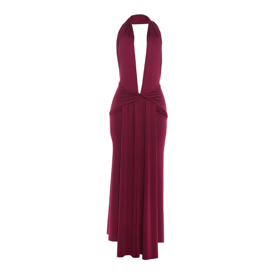 Weird Puss Backless Dress Women Halter Hollow Ribbon Patchwork Side Split Summer Elegant Sexy Birthday Party Clubwear Bodycon
