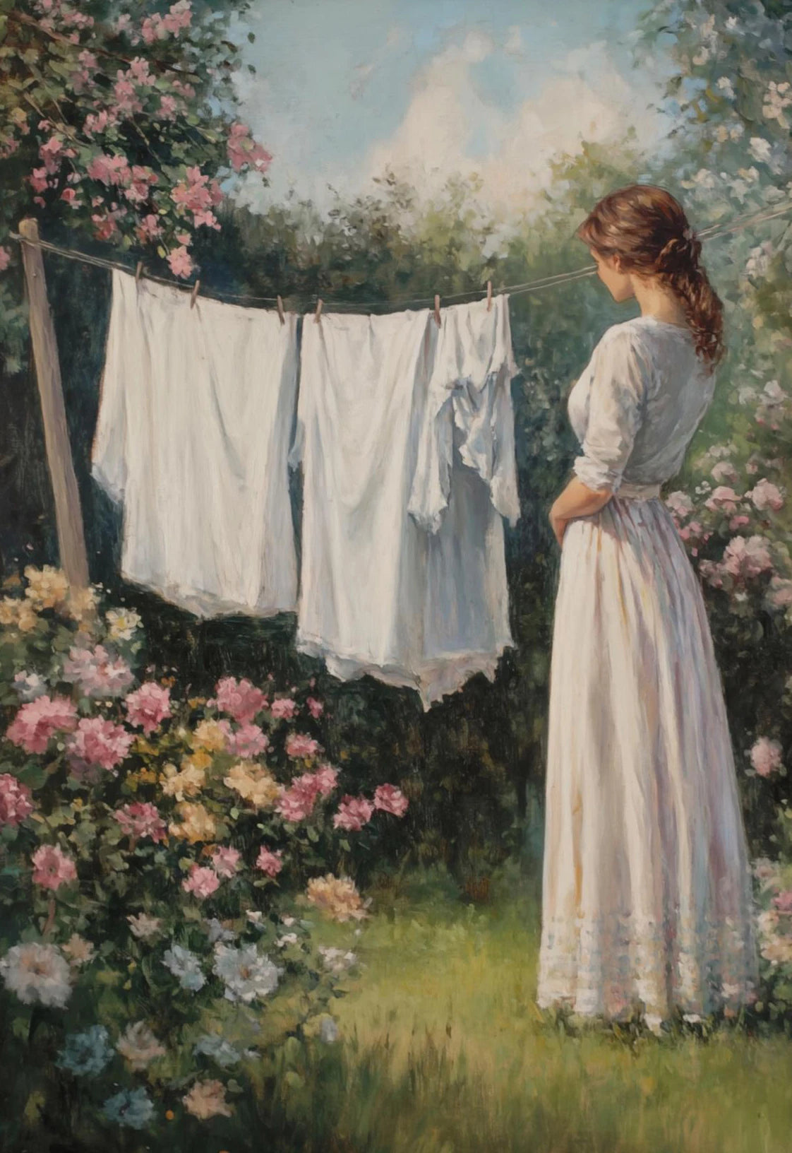 Classic Oil Painting Laundry Room with Clothes Hanging Poster Canvas Art Painting Printing Home Room Wall Pictures Decor Gift