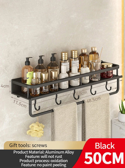 50CM/60CM Aluminum Bathroom Shelf Shelves Shampoo Makeup Storage Holder Kitchen Organizer Wall Mounted Rack Access