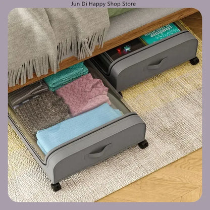 Bed Bottom Storage Box with Wheels Underbed Dust-Proof Organizer for Clothes Shoes Home Bedroom Simple Design Rolling Drawer