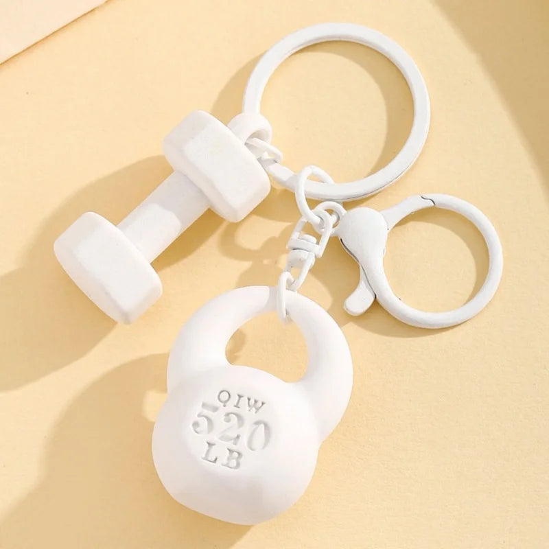 New DIY Fitness Equipment Keychain,Resin Kettle Bell Dumbbell Keychain Pendant,Colorful Barbell Car Bag Hanging Accessory