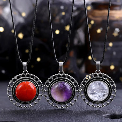 Lace Agate Necklace Vintage Style Round Pendant Necklace Handmade Necklace Gemstone Necklace Crystal Stone Necklace for Women