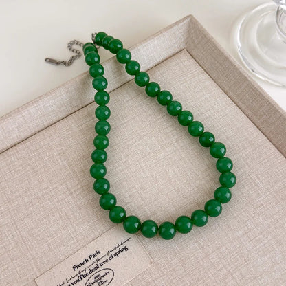 The Wizard of Oz-Inspired New Chinese Style Jadeite Green Beaded Necklace Cool-Toned Natural Stone Collarbone Chain Accessory