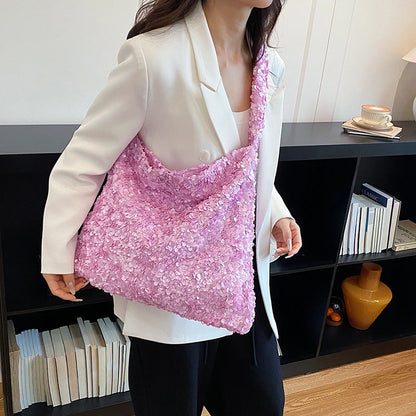 Fashion Sparkly Sequin Sweet Tote Bag for Women Casual Glitter Shopper Shoulder Bag for Party Large Capacity Youth Shiny Handbag