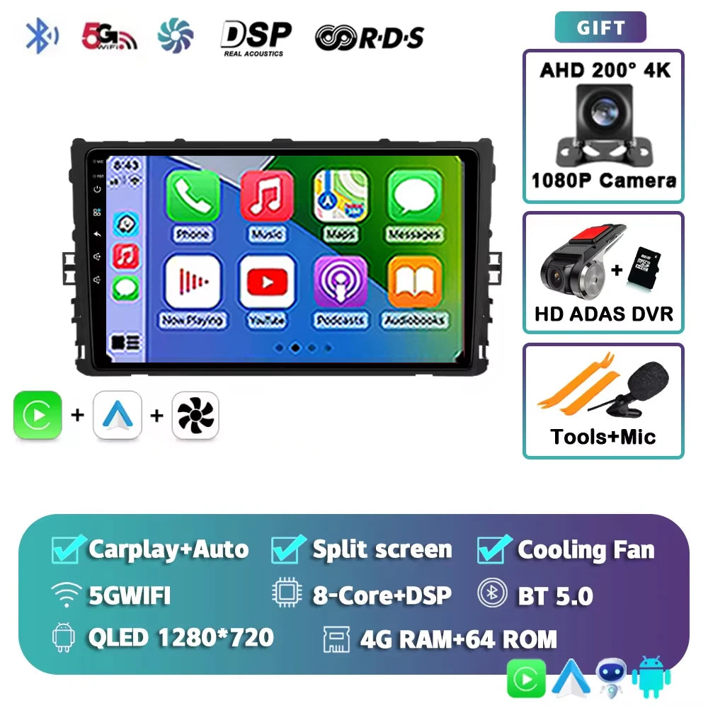 Android 16 Car Radio GPS Navigation QLED Carplay Auto Multimedia Stereo Player For Volkswagen VW Polo Plus Jetta MK7 T6 Passat
