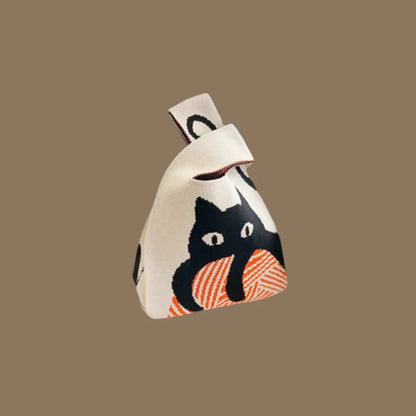 Fashion Handmade Knit Handbags Women Mini Knot Wrist Bag Korean Casual Tote Bag Reusable Shopping Bags