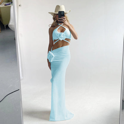 2025 3pack Bikini with Beach Skirt Swimwear Women 3D Flower Swimsuit Halter Bathing Suit Beachwear Bikini Set Biquini