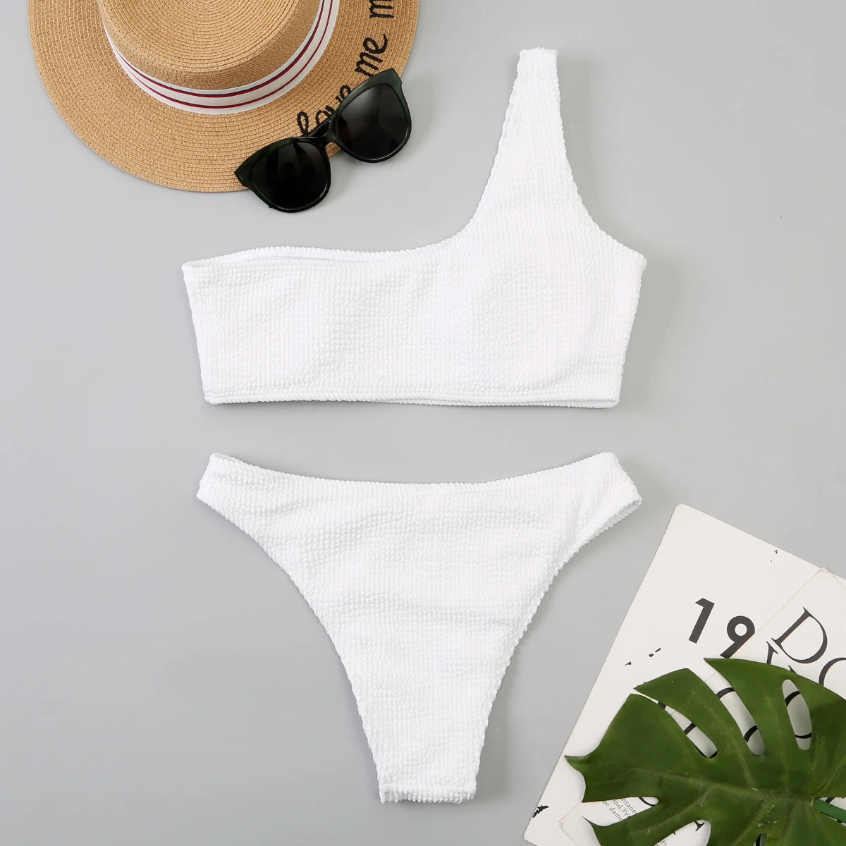 One Shoulder Bikinis 2026 Women Sexy Swimwear Female Brazilian Swimsuit Solid Beachwear Bathers Bathing Swimming Swim Suit