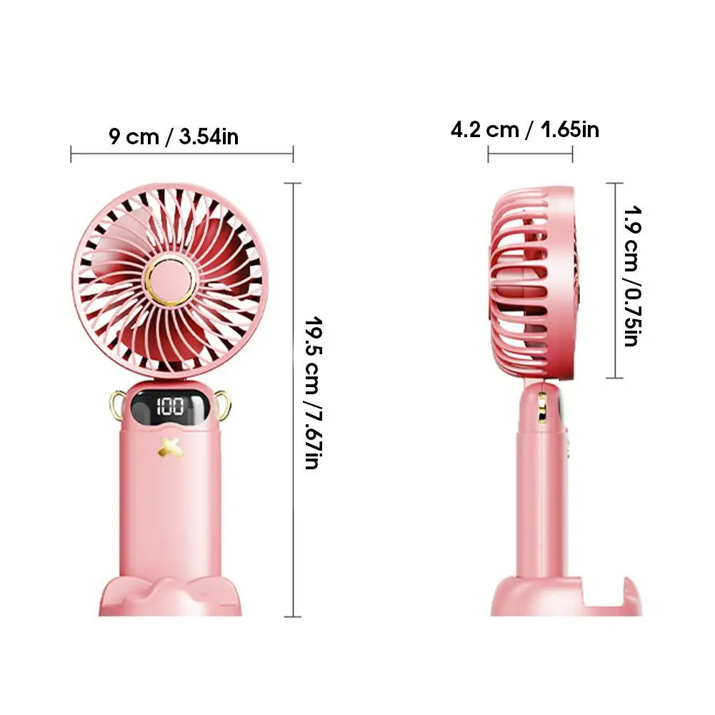 Portable Mini Fan With 6 Speeds LED USB Rechargeable Charging Small Foldable Battery Fans Handheld Desk Bedroom Indoor Outdoor