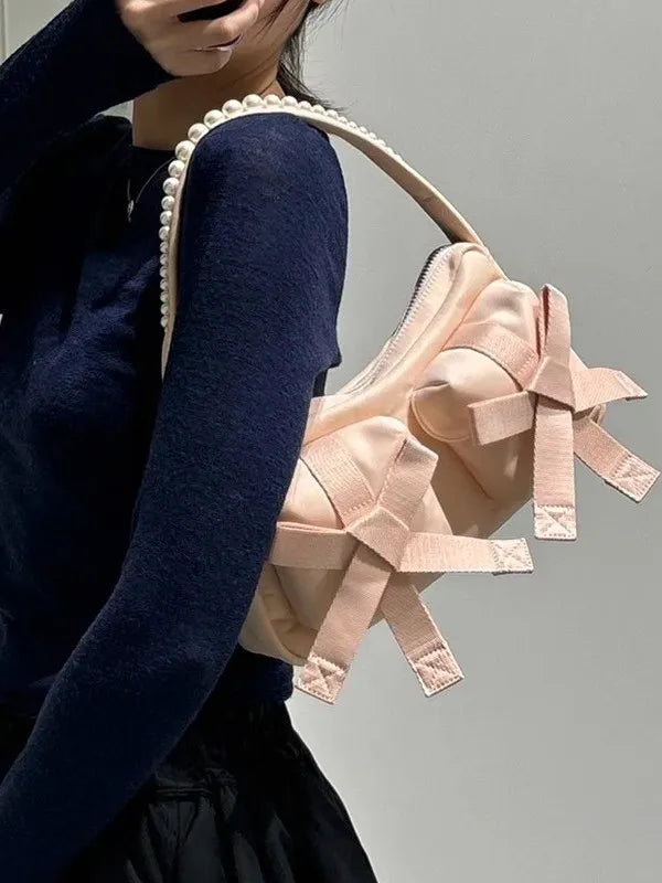 New Pearl Bow Bolsos Mujer Underarm Bag Multi-function Square Sac Femme Shoulder Bags for Women Casual All-match Zipper Bolsas