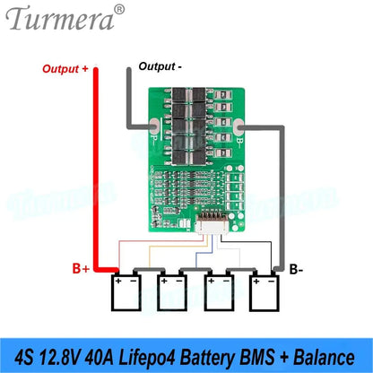 Turmera 12V 7A Lifepo4 Battery Box with 4S 40A Balance BMS 1X4 32650 32700 Holder Replace Lead-Acid Battery Use (Only Empty Box)