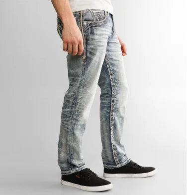 High Street Fashion Trendy Embroidery Pattern Harajuku Gothic Straight Wide Legs Casual Loose Punk Washed Old Denim Trousers