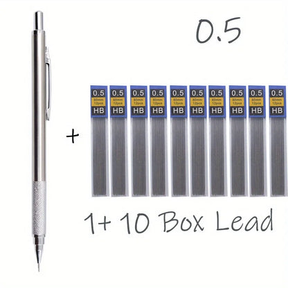 All Metal Mechanical Pencils 0.3, 0.5, 0.7, 0.9, 1.3 2.0Mm Lead Refills  Art, Writing, Sketching Retractable Design