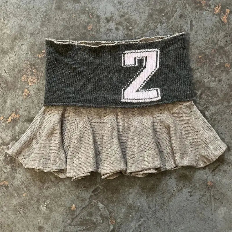 Y2K Knitted Skirt Punk Harajuku Letter Print Casual Knitt Pleated skirt Streetwear Rock Goth Mini Skirt Retro Half length skirt