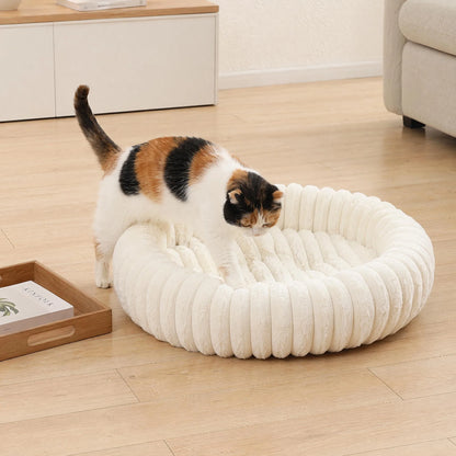 Warm Round Donut Cat Bed Ultra Soft Plush Pet Nest Cozy Deep Sleep Bed for Small Medium Cats Dogs Pet Supplies
