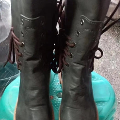 Women's Boots Fashion Casual Leather Boots Designer Mid-Calf Boot Luxury Knight Boots for Women Retro Short Boot Botas De Mujer