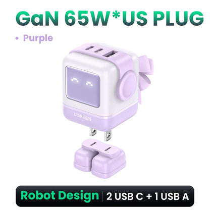 【US-Stecker】UGREEN 65W 30W GaN-Ladegerät im Roboter-Design mit PD3.0-Schnellladefunktion, QC4.0, 3.0 und PPS für iPhone 17, 16, 15 Pro, MacBook, Laptop und Tablet