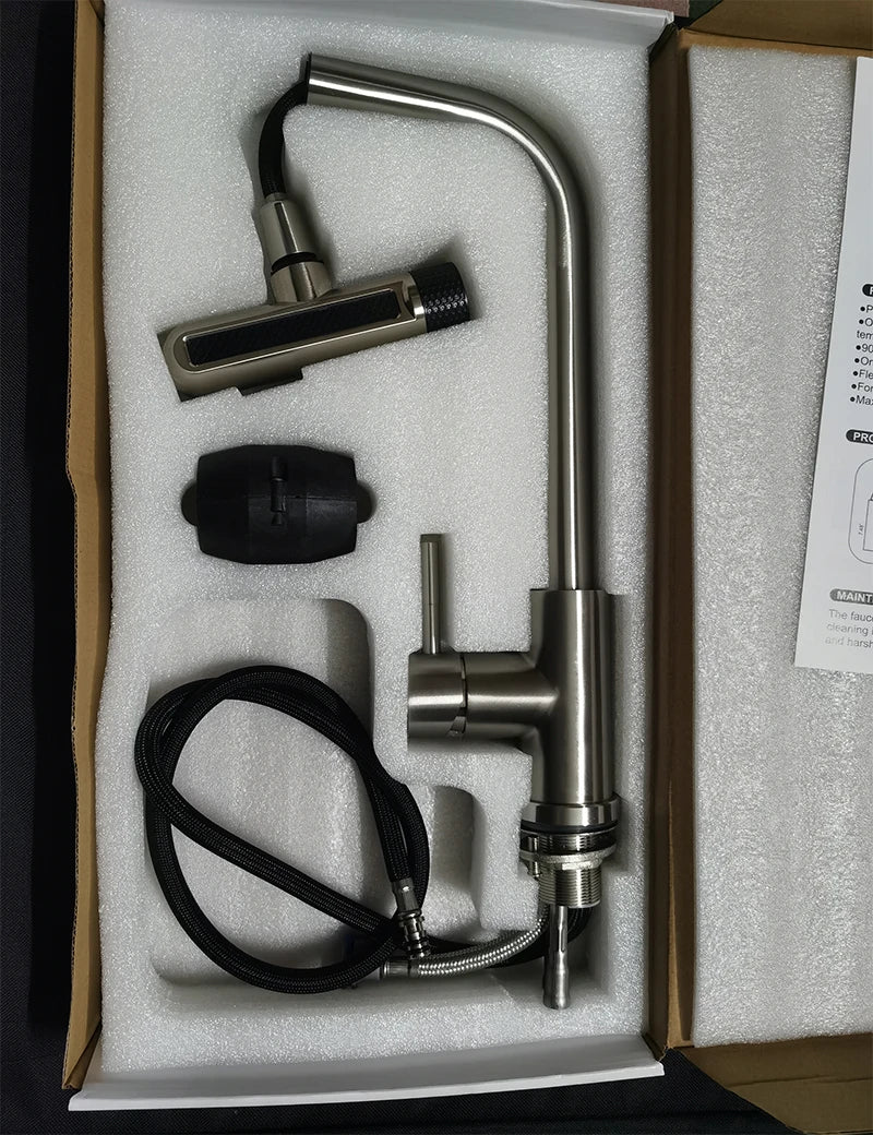 6 Mode Gray Kitchen Faucets Pull Out Rotation Waterfall Black Stream Sprayer Head Sink Mixer Brushed Nickle Water Tap Accessorie